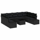 Havesofa Sæt med pude 9 pcs Sort Polyrattan