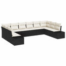 Havesofa Sæt med pude 10 pcs Sort og Cream Polyrattan