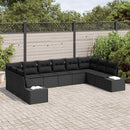 Havesofa Sæt med pude 10 pcs Sort Polyrattan