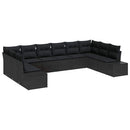 Havesofa Sæt med pude 10 pcs Sort Polyrattan