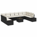 Havesofa Sæt med pude 10 pcs Sort og Cream Polyrattan