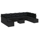 Havesofa Sæt med pude 10 pcs Sort Polyrattan