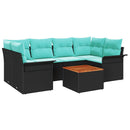 Havesofa Sæt med opbevaring 7 pcs Sort og turkis polyrattan