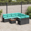 Havesofa Sæt med opbevaring 9 pcs Sort og turkis polyrattan