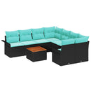 Havesofa Sæt med opbevaring 9 pcs Sort og turkis polyrattan