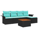 Havesofa Sæt med opbevaring 6 pcs Sort og turkis polyrattan