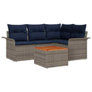 Havesofa Sæt med opbevaring 5 pcs Grå og Marineblå polyrattan
