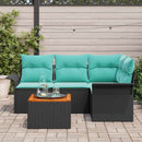 Havesofa Sæt med opbevaring 5 pcs Sort og turkis polyrattan