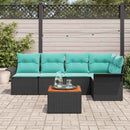 Havesofa Sæt med opbevaring 6 pcs Sort og turkis polyrattan