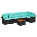 Havesofa Sæt med opbevaring 7 pcs Sort og turkis polyrattan