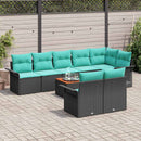 Havesofa Sæt med opbevaring 9 pcs Sort og turkis polyrattan