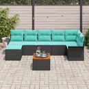 Havesofa Sæt med opbevaring 8 pcs Sort og turkis polyrattan