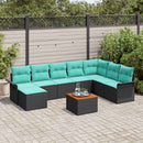 Havesofa Sæt med opbevaring 9 pcs Sort og turkis polyrattan