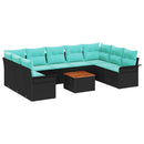 Havesofa Sæt med opbevaring 10 pcs Sort og turkis polyrattan
