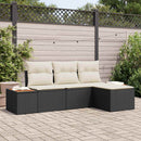 Havesofa Sæt med pude 4 pcs Sort og Cream Poly Rattan