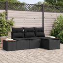 Havesofa Sæt med pude 4 pcs Sort Poly Rattan