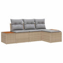 Havesofa Sæt med pude 4 pcs Beige og lys grå Poly Rattan