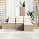 Havesofa Sæt med pude 4 pcs Beige og creme Poly Rattan