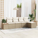 Havesofa Sæt med pude 6 pcs Beige og creme Polyrattan