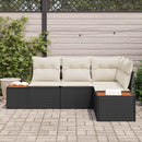 Havesofa Sæt med pude 4 pcs Sort og Cream Polyrattan
