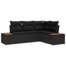 Havesofa Sæt med pude med opbevaring 4 pcs Sort Polyrattan