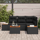 Havesofa Sæt med pude med opbevaring 4 pcs Sort Polyrattan