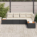 Havesofa Sæt med pude 5 pcs Sort og cremefarvet Poly rattan
