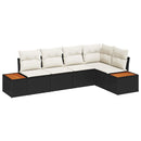 Havesofa Sæt med pude 5 pcs Sort og cremefarvet Poly rattan
