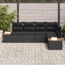 Havesofa Sæt med pude med opbevaring 5 pcs Sort Poly rattan