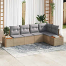 Havesofa Sæt med pude 5 pcs beige og lysegrå Poly rattan