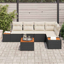 Havesofa Sæt med pude 6 pcs Sort og cremefarvet Poly rattan
