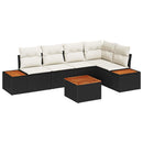 Havesofa Sæt med pude 6 pcs Sort og cremefarvet Poly rattan