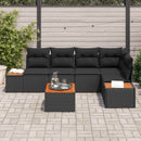 Havesofa Sæt med pude med opbevaring 6 pcs Sort Poly rattan
