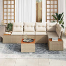 Havesofa Sæt med pude 6 pcs beige og cremefarvet Poly rattan