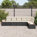 Havesofa Sæt med pude 6 pcs Sort og Cream Polyrattan