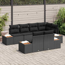 Havesofa Sæt med pude med opbevaring 7 pcs Sort Polyrattan