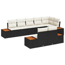 Havesofa Sæt med pude 8 pcs Sort og Cream Polyrattan