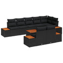 Havesofa Sæt med pude med opbevaring 8 pcs Sort Polyrattan