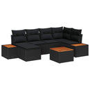 Havesofa Sæt med pude med opbevaring 7 pcs Sort Polyrattan