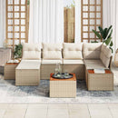 Havesofa Sæt med pude 7 pcs Beige og creme Polyrattan