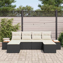 Havesofa Sæt med pude 6 pcs Sort og Cream Poly Rattan