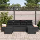 Havesofa Sæt med pude 6 pcs Sort Poly Rattan
