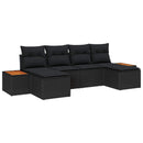 Havesofa Sæt med pude 6 pcs Sort Poly Rattan