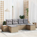 Havesofa Sæt med pude 6 pcs Beige og lys grå Poly Rattan