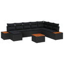 Havesofa Sæt med pude med opbevaring 9 pcs Sort Polyrattan