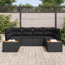 Havesofa Sæt med pude med opbevaring 6 pcs Sort Polyrattan