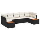 Havesofa Sæt med pude 7 pcs Sort og Cream Polyrattan
