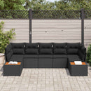 Havesofa Sæt med pude med opbevaring 7 pcs Sort Polyrattan