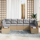 Havesofa Sæt med pude 7 pcs Beige og lys grå Polyrattan