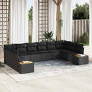 Havesofa Sæt med pude med opbevaring 10 pcs Sort Polyrattan